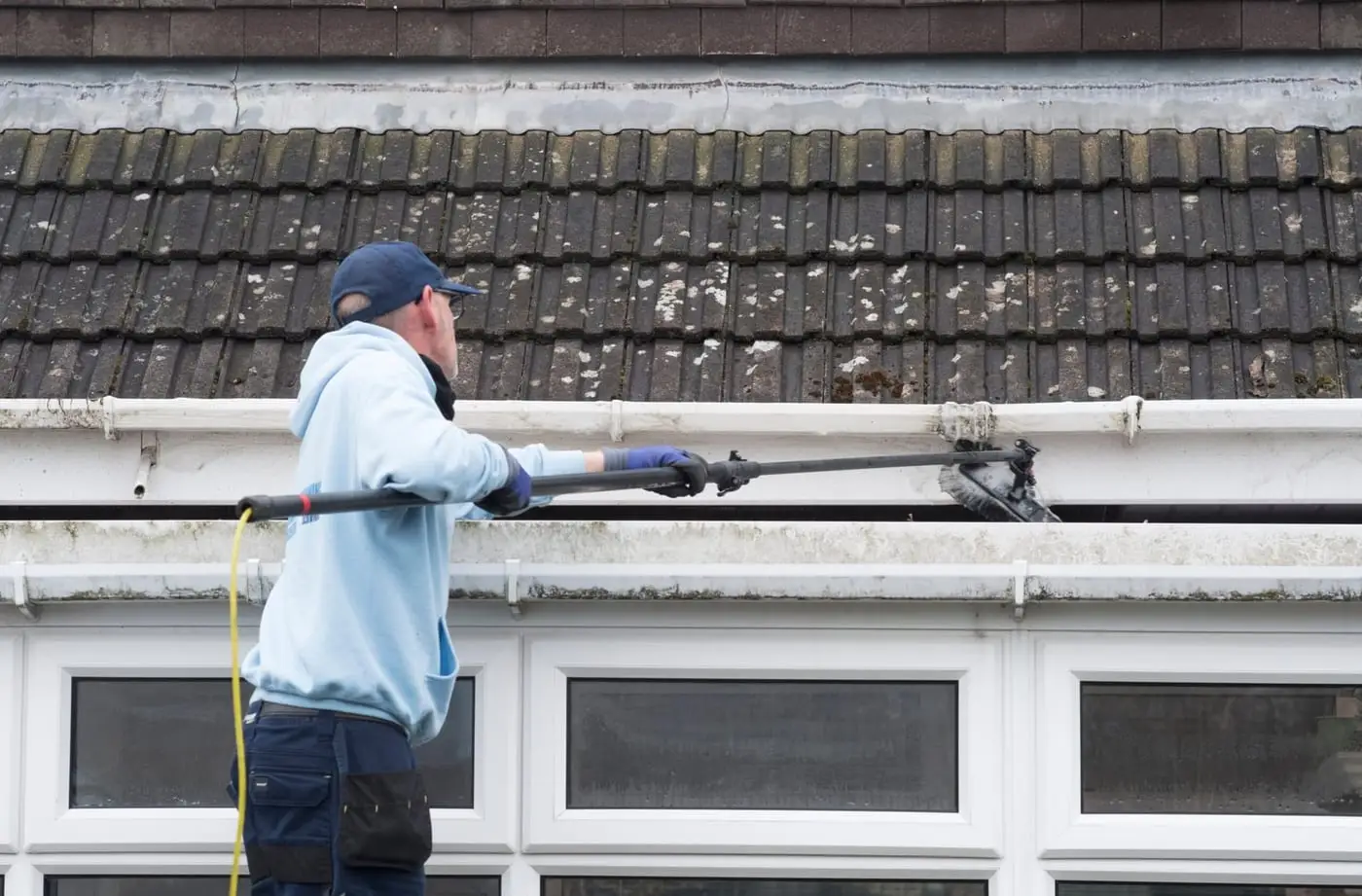 Guttering, fascia and soffit being cleared on a residential property