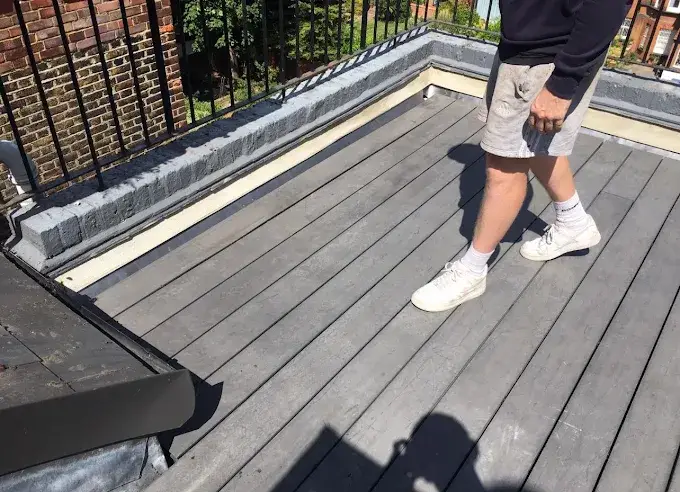 Roof terrace decking laid over a newly waterproofed flat roof